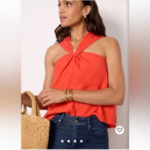 Faherty Bay Twist Organic Cotton Top Poppy halter tank shirt Red medium NWT